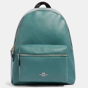 Coach Mini Charlie Backpack (Dark Teal) with Small Trifold Wallet Coin Zip